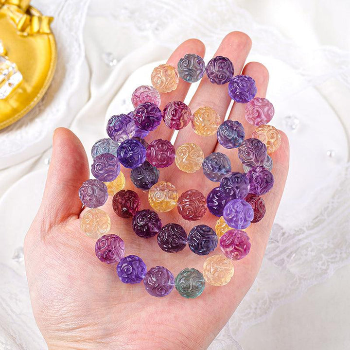 13mm rainbow fluorite engraved crystal bracelet