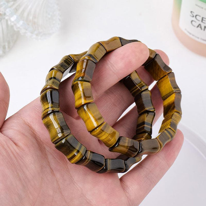 15mm tigers eye bamboo strap beaded crystal bracelet