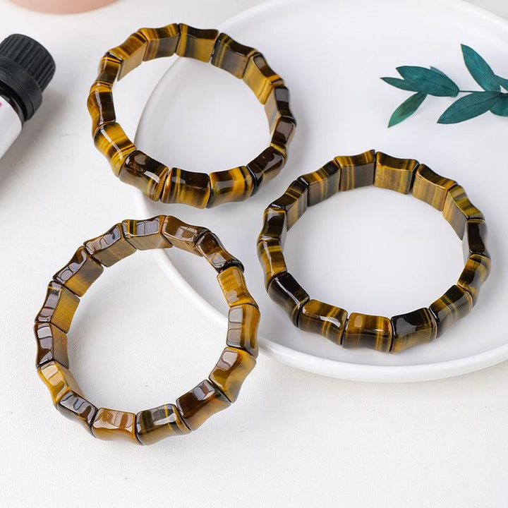 15mm tigers eye bamboo strap beaded crystal bracelet