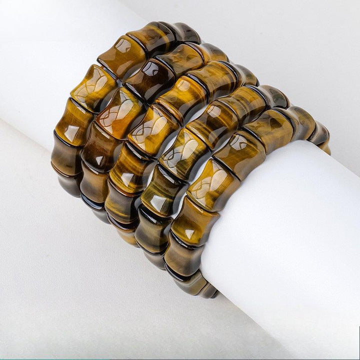 15mm tigers eye bamboo strap beaded crystal bracelet