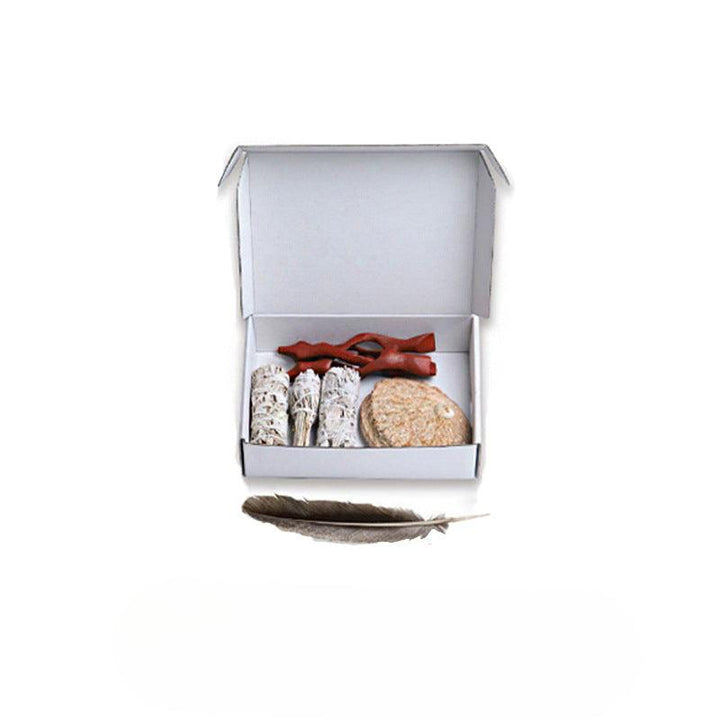 5 sage smudge kit floral petals white sage abalond shell turkey feather aroma stand