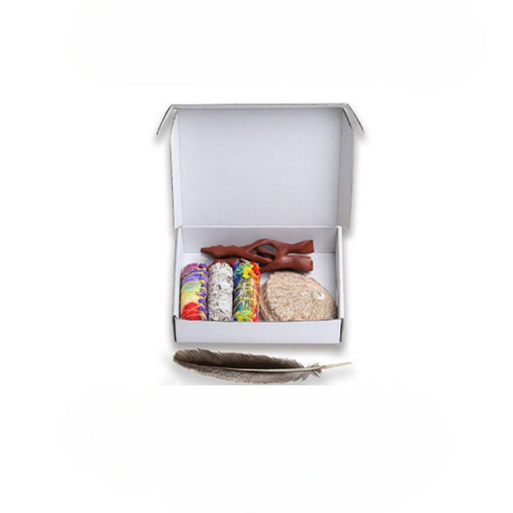 5 sage smudge kit floral petals white sage abalond shell turkey feather aroma stand