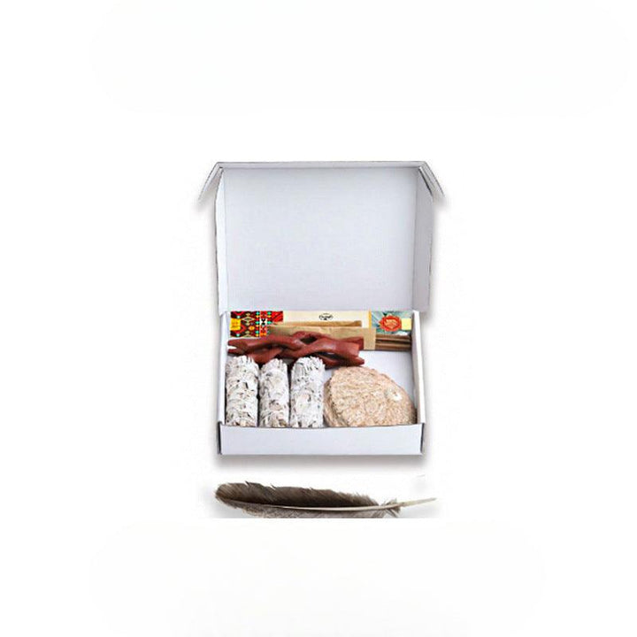 5 sage smudge kit floral petals white sage abalond shell turkey feather aroma stand