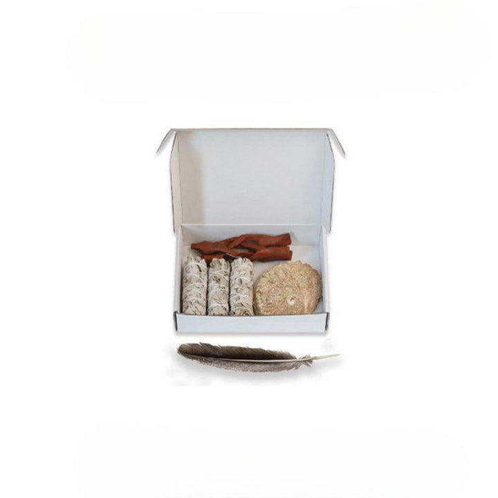 5 sage smudge kit floral petals white sage abalond shell turkey feather aroma stand