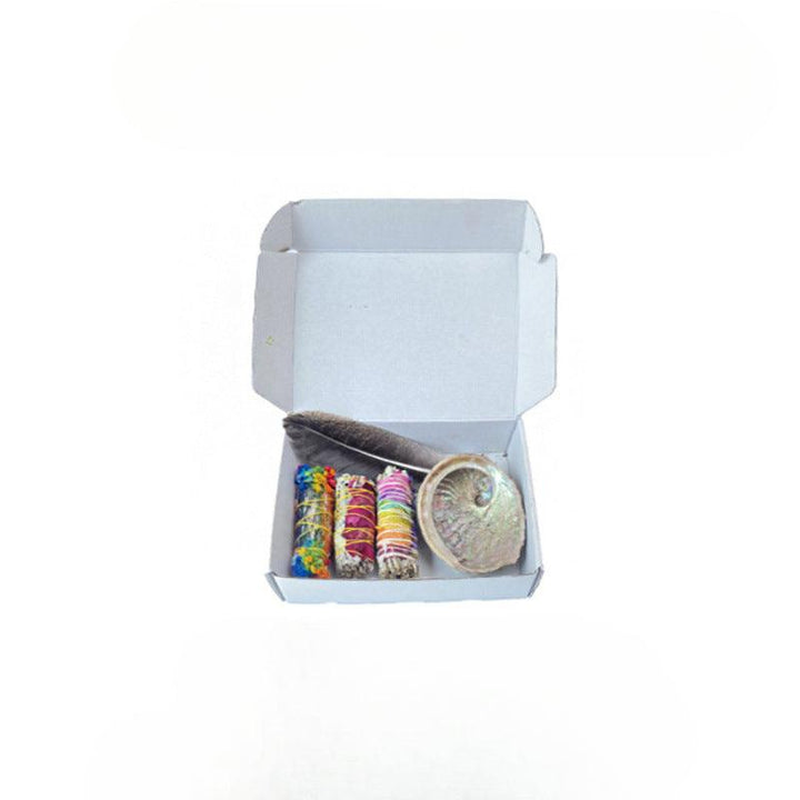 5 sage smudge kit floral petals white sage abalond shell turkey feather aroma stand