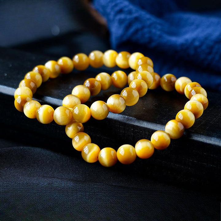 8mm golden tigers eye round bead crystal bracelet