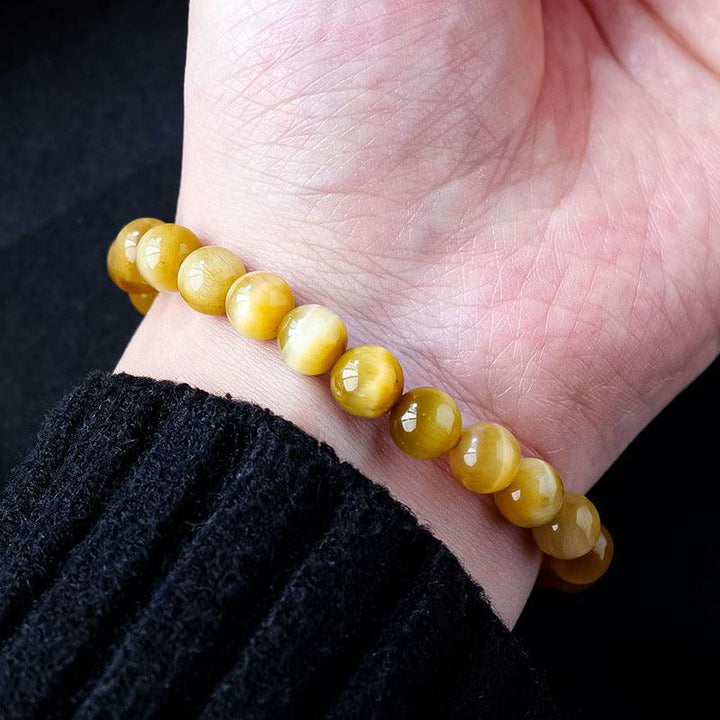 8mm golden tigers eye round bead crystal bracelet