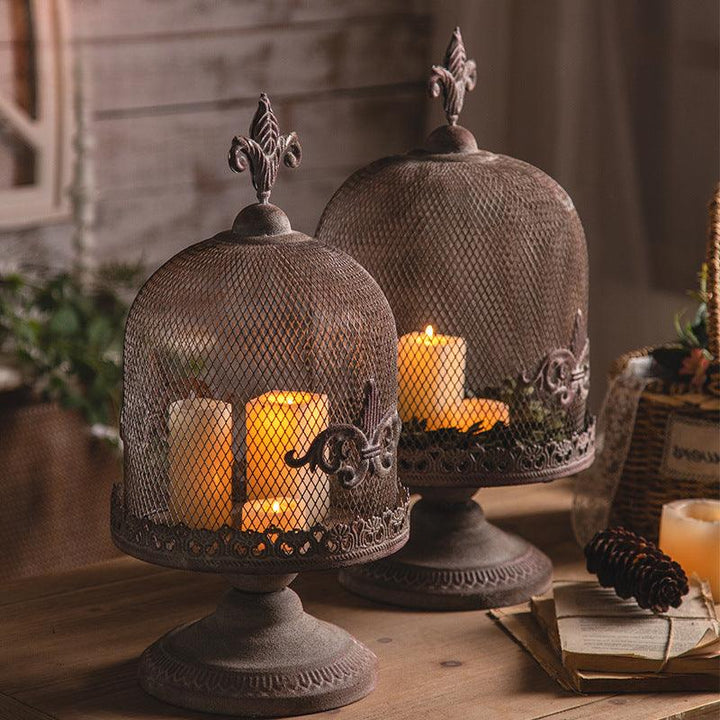 american industrial vintage iron birdcage candle holder on the table