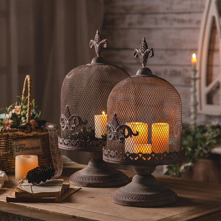 american industrial vintage iron birdcage candle holder on the table