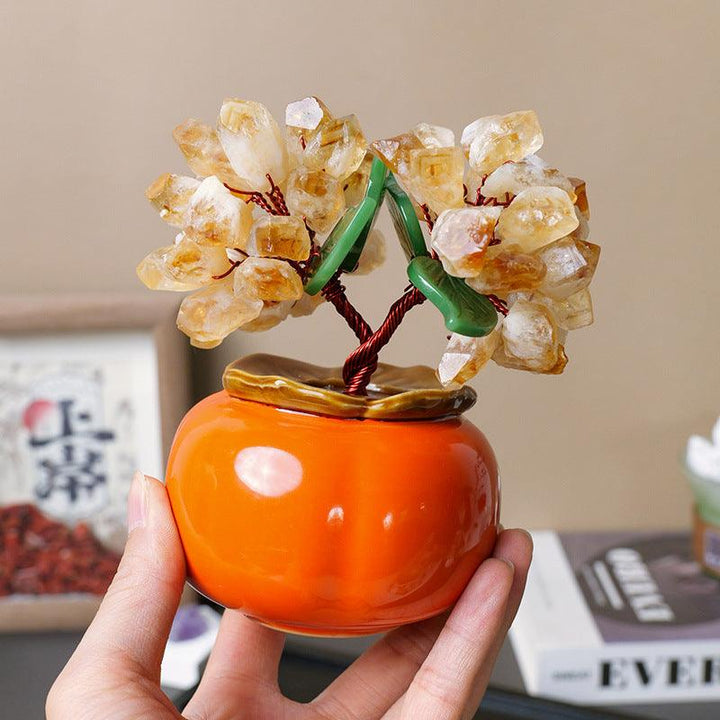citrine crystal bonsai tree with persimmon shaped pot base