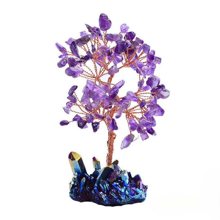 amethyst and rainbow crystal cluster bonsai tree small