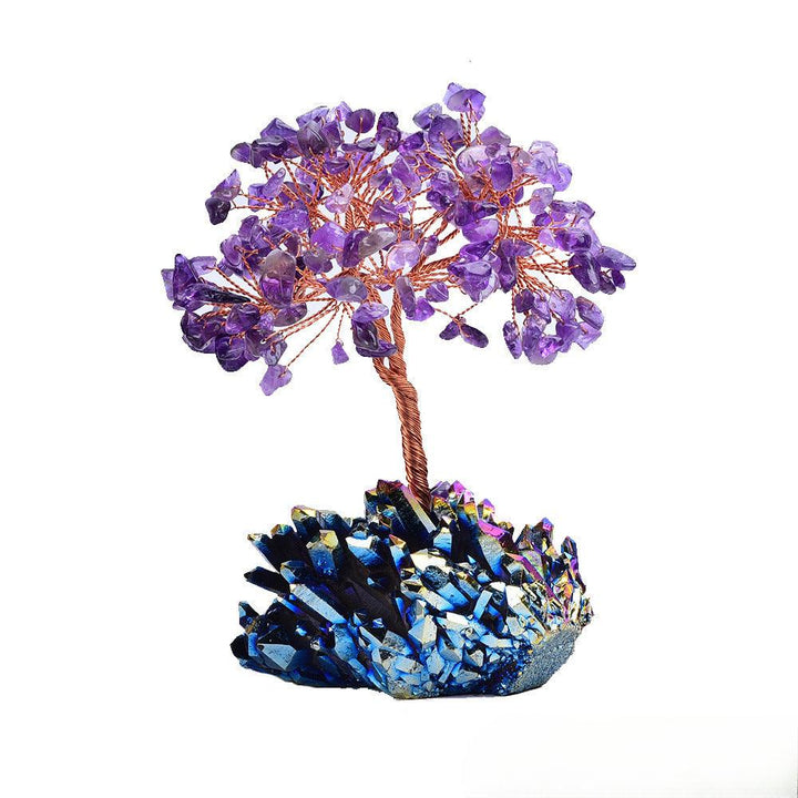 amethyst and rainbow crystal cluster bonsai tree large