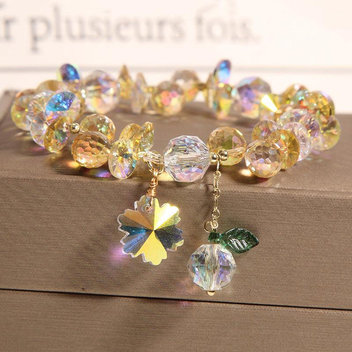 amethyst citrine blue crown flower crystal bead bracelet on the table