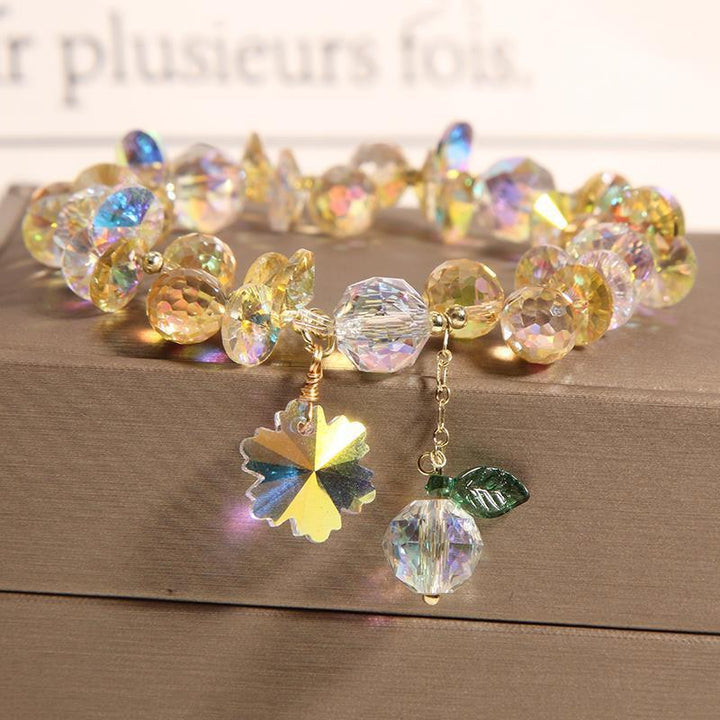 amethyst citrine blue crown flower crystal bead bracelet on the table