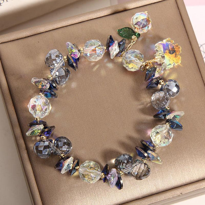 details of amethyst citrine blue crown flower crystal bead bracelet