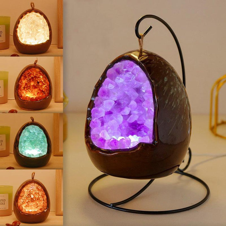 details of amethyst geode dinosaur egg led night light