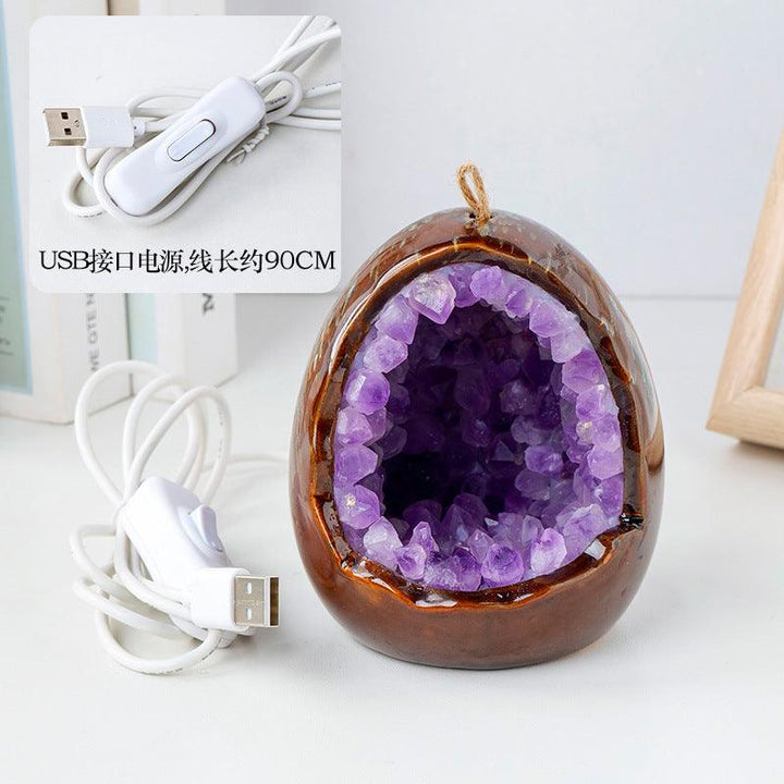 usb cable of amethyst geode dinosaur egg led night light