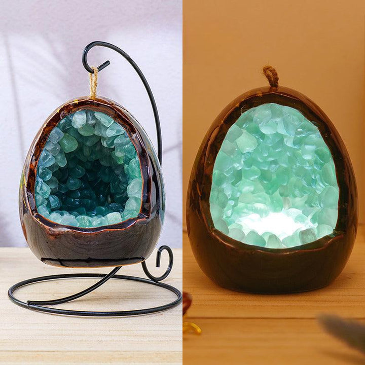 green fluorite geode dinosaur egg led night light