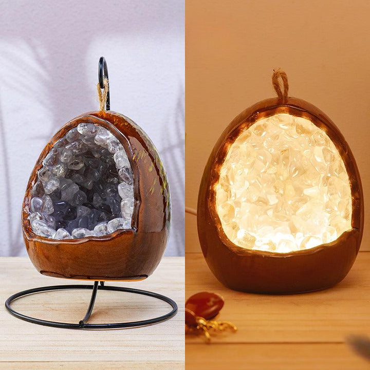 Clear Quartz geode dinosaur egg led night light
