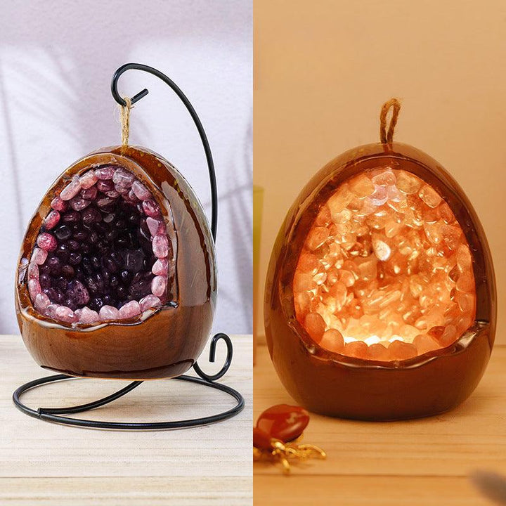 Strawberry Quartz geode dinosaur egg led night light