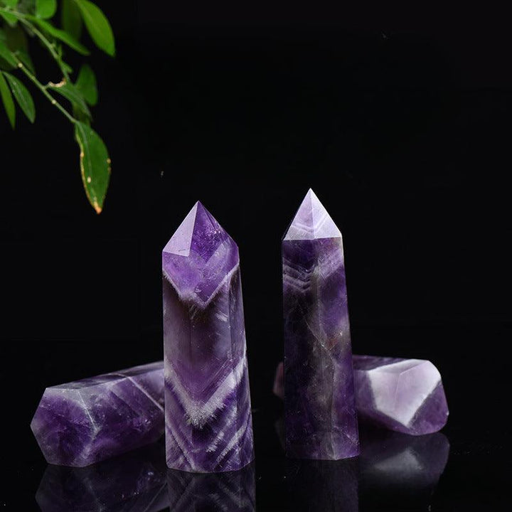 amethyst tower feng shui hexagonal crystal raw stone tower on the table