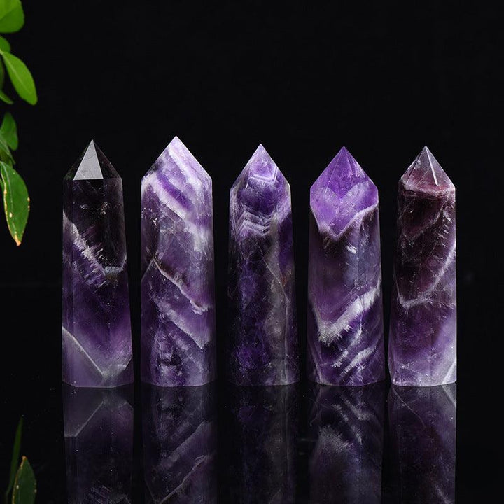 details of amethyst tower feng shui hexagonal crystal raw stone tower