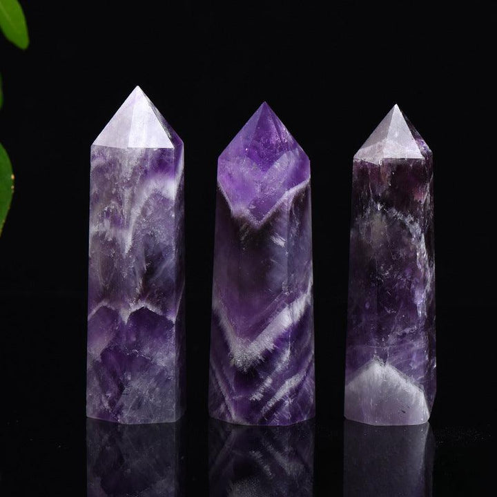 details of amethyst tower feng shui hexagonal crystal raw stone tower
