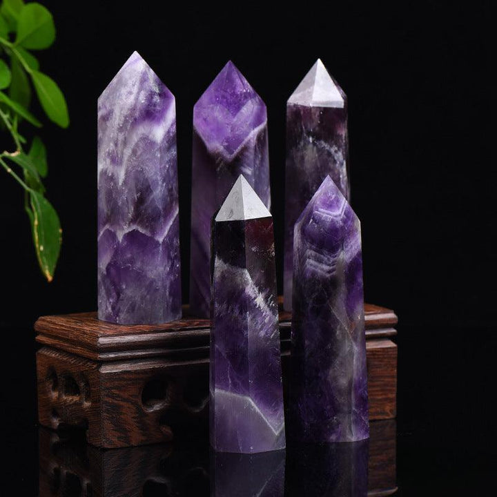 details of amethyst tower feng shui hexagonal crystal raw stone tower