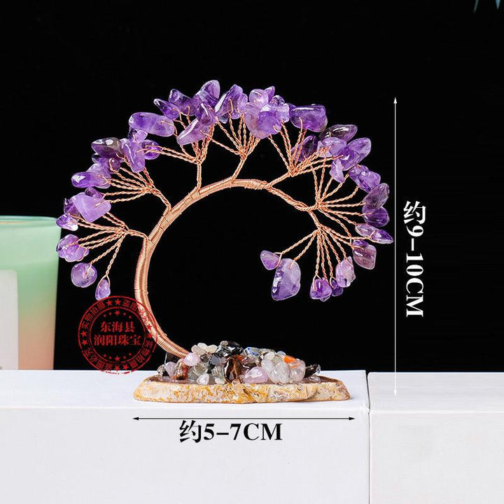 size of arc shaped rainbow crystal bonsai tree with agate base