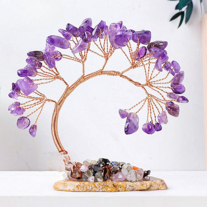 arc shaped Amethyst crystal bonsai tree with agate base