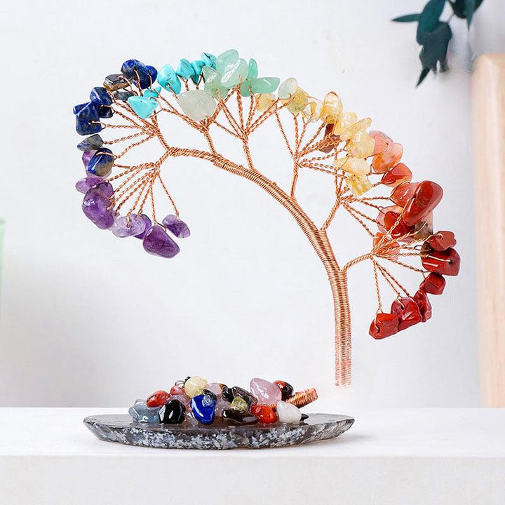 arc shaped rainbow crystal bonsai tree with agate base