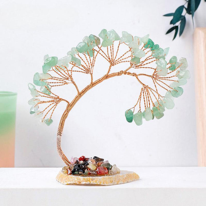 arc shaped aventurine crystal bonsai tree with agate base