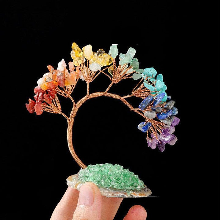 arc shaped rainbow crystal bonsai tree with agate base