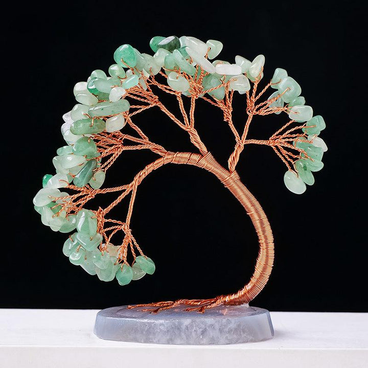 arc shaped aventurine crystal bonsai tree with agate base