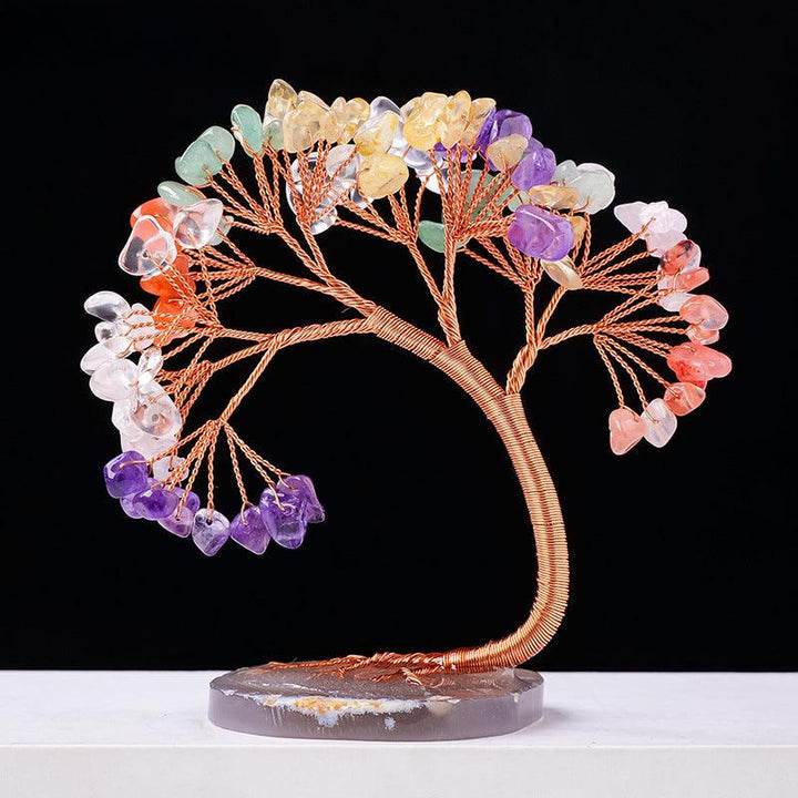 arc shaped rainbow crystal bonsai tree with agate base