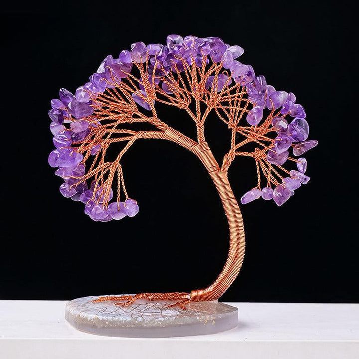 arc shaped amethyst crystal bonsai tree with agate base