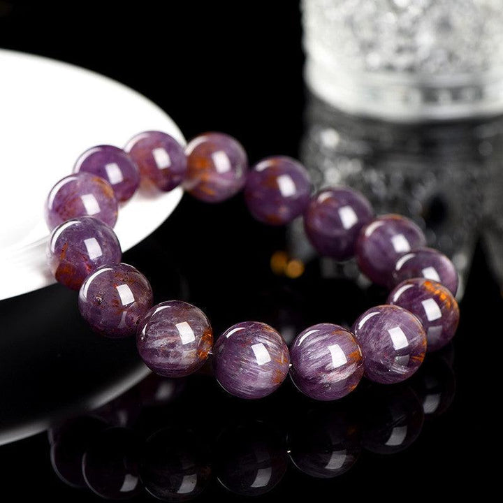 aurora purple titanium quartz round beads bracelet