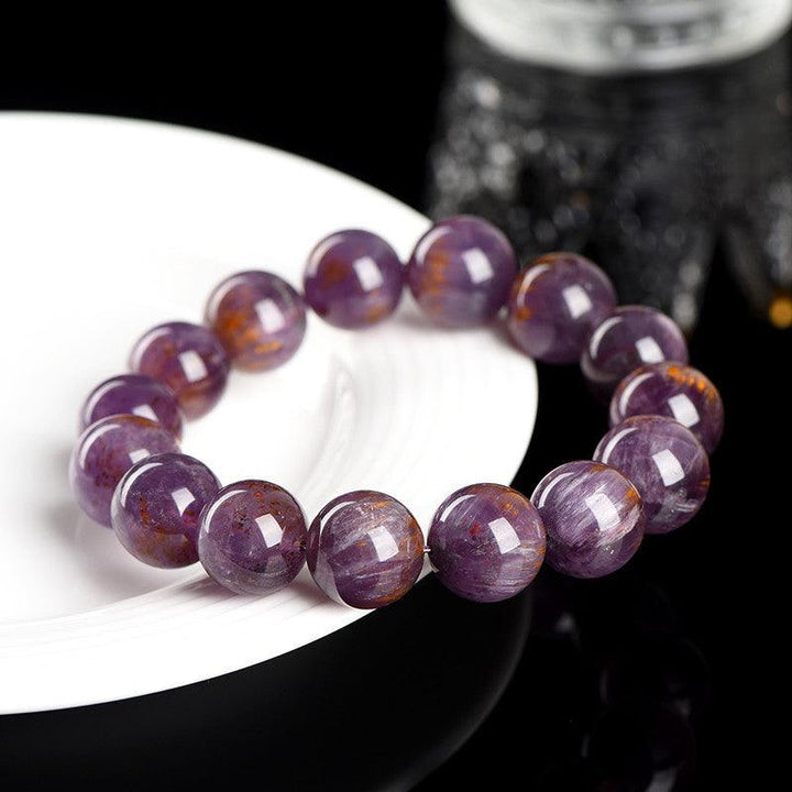 aurora purple titanium quartz round beads bracelet