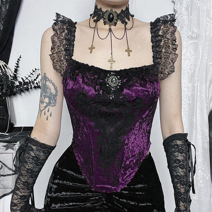 a black and purple sexy lace corset cami top