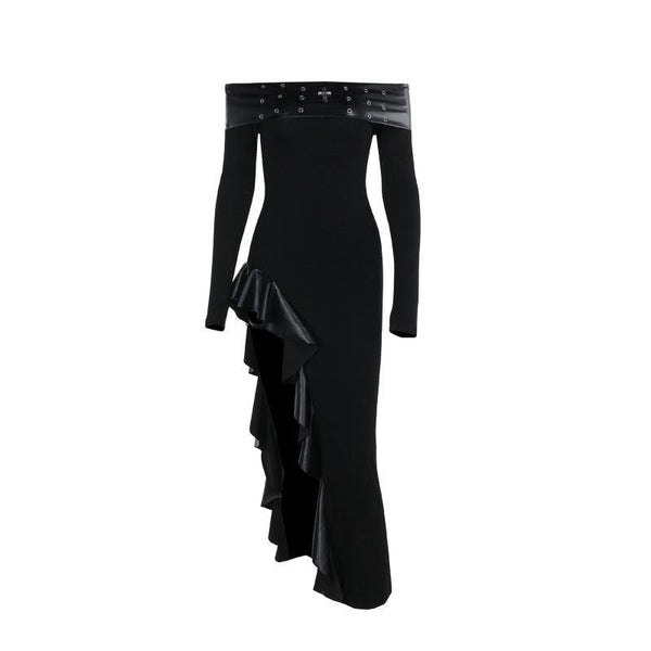 black cyberpunk sleeveless leather dress