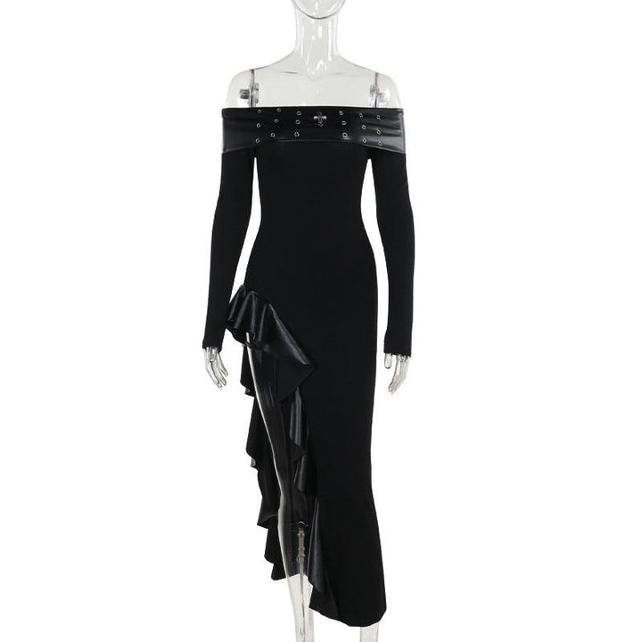 black cyberpunk sleeveless leather dress
