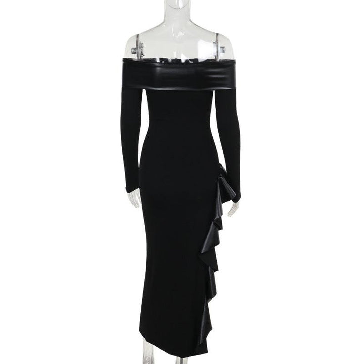black cyberpunk sleeveless leather dress