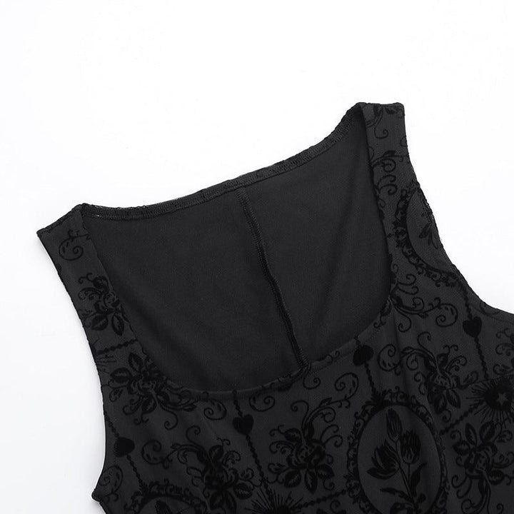 details of a black floral lace gothic victorian dress