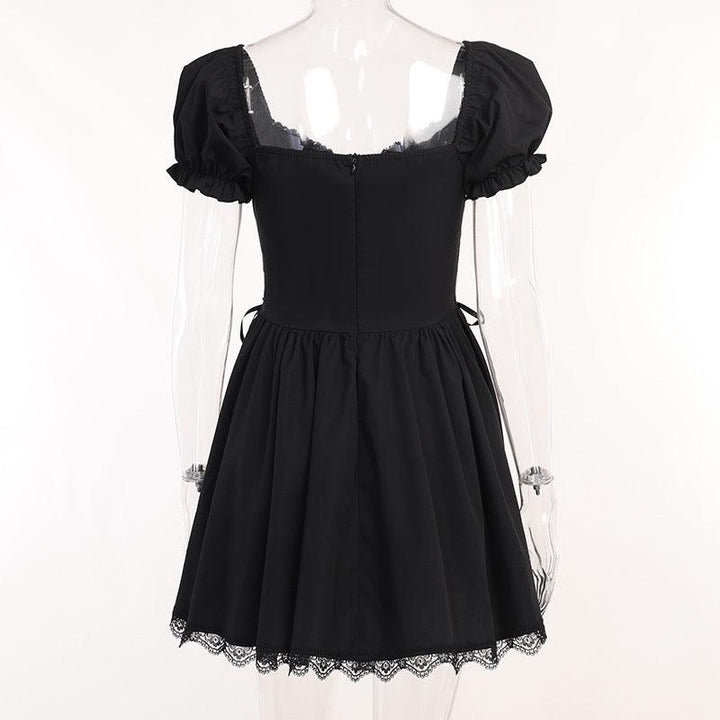 a black gothic cross chain short lace dress