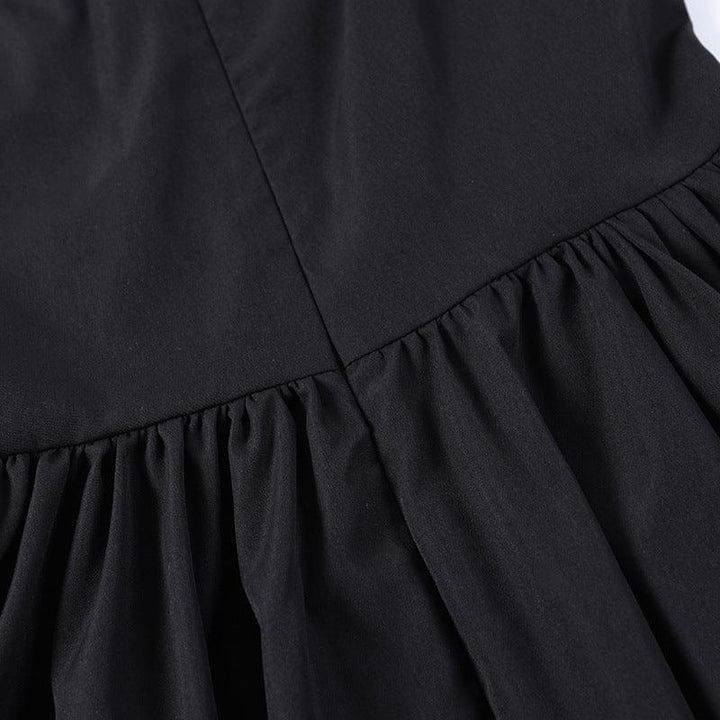 details of black gothic cross chain short lace dress