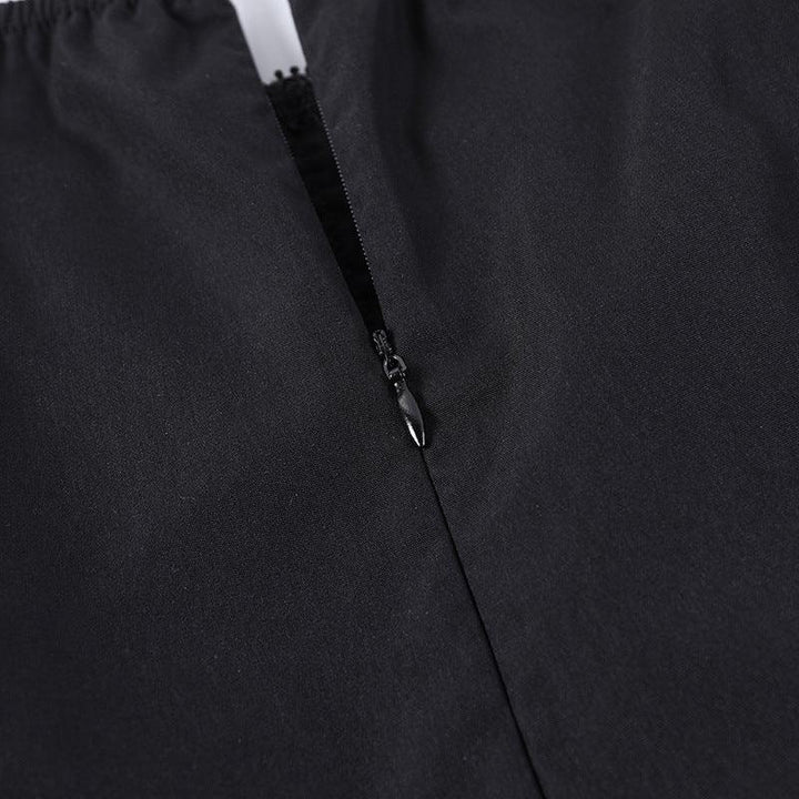 details of black gothic cross chain short lace dress