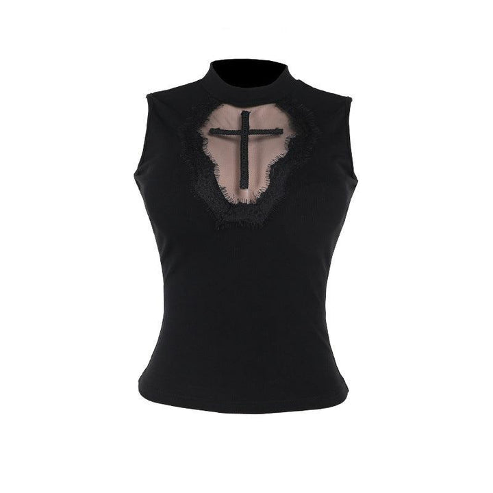 black gothic cross sleeveless top