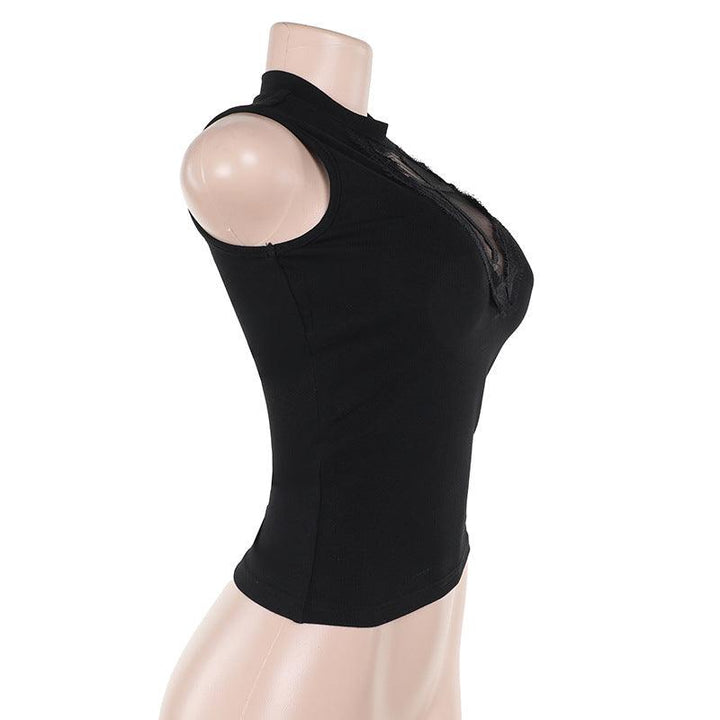 details of black gothic cross sleeveless top