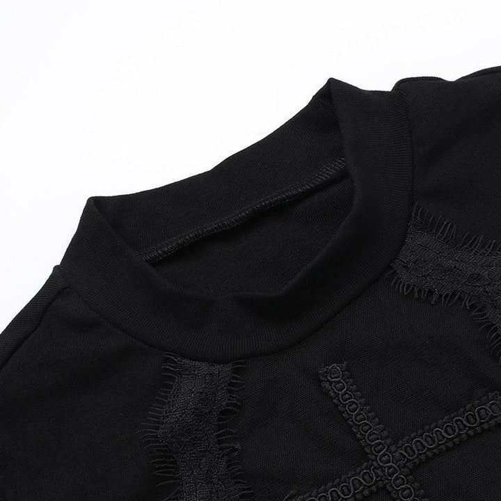 details of black gothic cross sleeveless top