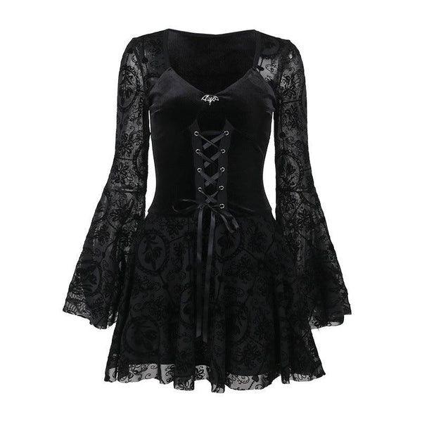 black gothic lace bell sleeve dress